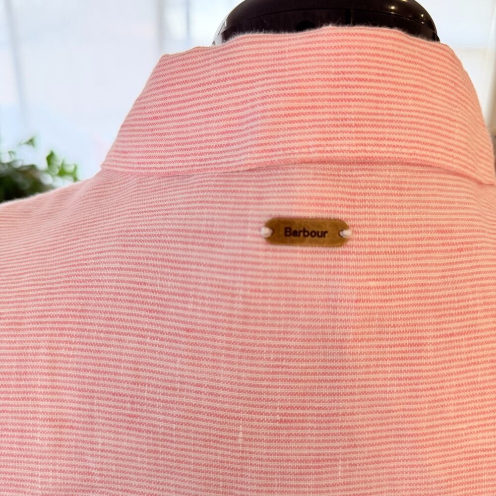 Barbour Pink Linen Relaxed Fit Button Down Shirt Size 12 Large - Picture 6 of 11
